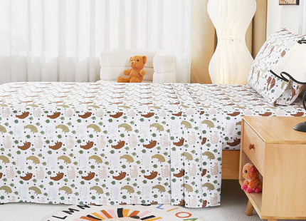 lasoftan Kids Sheet Set Twin Size, Twin Sheet Set with Forest Bear Pattern，Breathable Silky Soft Microfiber Kids Fitted Sheet