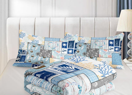 QOOMO Coastal Beach Themed Comforter Set for Boys Girls Kids Nautical Ocean Life Twin Size Bedding Set Super Soft Quilt with 1 Comforter and 2 Pillowcases Lightweight Microfiber for All Seasons