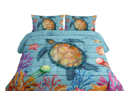 Datura Home Sea Turtle Ocean Beach Comforter Set - Printed Pattern Bedding With 1 Comforter and 2 Pillowcases for Boys Bedroom All Season (Twin)