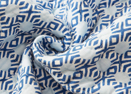 DaDa Bedding Mediterranean Minty Blue Cotton Patchwork Bedspread Set - Mid Century Nautical Breezy Ocean Waves Sea Shell - Navy Lavender Bright Colorful Coverlet Bedding - Queen - 3-Pieces