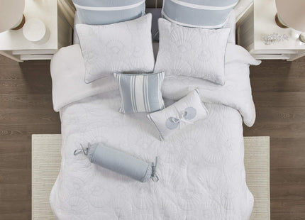 Harbor House Cotton Comforter Set-Coastal Oceanic Sealife Design All Season Down Alternative Bedding with Matching Shams, Bedskirt, Cal King(110"x96"), Beach, Quilted Seashell White, 4 Piece