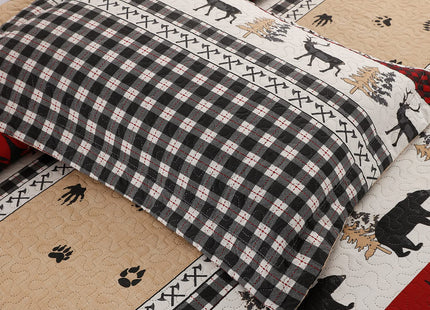 ARL HOME Rustic King Size Quilt Set - Red Buffalo Plaid Patchwork, Lightweight, Reversible Bedspread & Coverlet, Perfect for Lodge & Cabin Bedding
