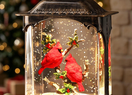 Priddop Cardinal Snow Globe Christmas Decorations Cardinal Gifts Berry Branch USB/Battery Timer Music Glitter Snowfall Lantern 10.2 inch