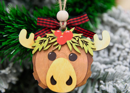 NGHYANNA Whimsical Moose Head Christmas Ornament 4 Inch – Layered Wooden Rustic Woodland Animal Decoration Gift for Cabin Lake House Owners Nature Lovers Holiday Keepsake