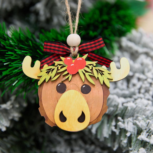 NGHYANNA Whimsical Moose Head Christmas Ornament 4 Inch – Layered Wooden Rustic Woodland Animal Decoration Gift for Cabin Lake House Owners Nature Lovers Holiday Keepsake