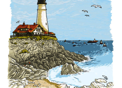 Lantern Press Portland Head Lighthouse, Maine, Line Drawing (Absorbent Ceramic Coaster, Single, Cork Back, Kitchen Table Decor)