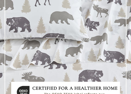 Great Bay Home Twin Size Microfiber Sheet Set - 3-Piece Lodge Bed Sheets - Ultra-Soft and Smooth Brushed Microfiber Woodland Decor Bedding (Bear)