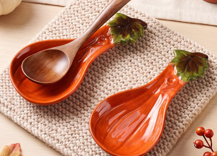Meanplan 2 Pcs Fall Pumpkin Spoon Rest 5.9" Ceramic