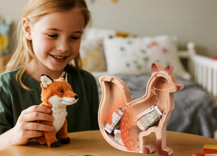 Uniwooder Wooden Fox Piggy Bank for Kids, Fox Money Bank for Boys Girls