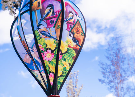 In the Breeze Chickadee Birdhouse 6-Panel Kinetic Hot Air Balloon Wind Spinner,12" W x 42" H x 12" D,1053