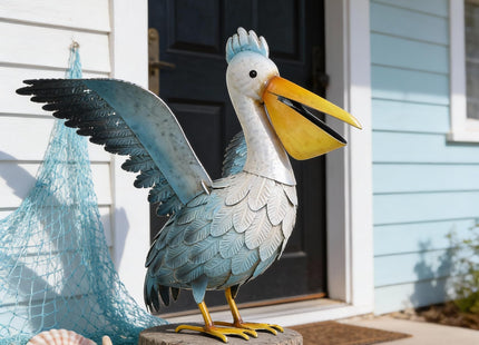 Metal Pelican Garden Statue Outdoor Decor,Metal Yard Art Coastal Bird