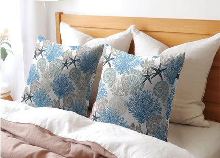 aportt Coastal Starfish Seashell Coral Pillow Covers 16x16 Inch Set of 2 Summer Nautical Beach Decorative Pillow Cases Sea Ocean Cotton Linen Cushion Case Farmhouse Home Decor for Sofa Couch Bedroom