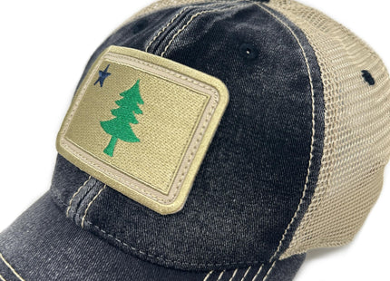 S.L. Revival Co. 1901 Maine Pine Tree Flag Trucker Hat, Black