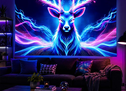 BlissYard Blacklight Tapestry Deer Antlers Neon Wall Art 78 x 59 Inch