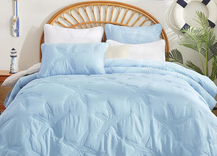 EVENHUG Coastal Quilt Sets King Size Summer Soft Lightweight Beach Bedding Set with Pillow Shams Nautical Bedspread Coverlet for All Season (Blue 90''x90'')