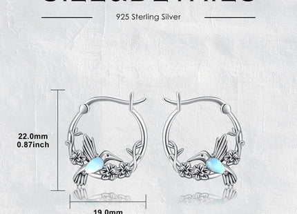 Vintage Hummingbird Moonstone Hoop Earrings 925 Sterling Silver Hummingbird with Moonstone Hoop Earrings for Women Gifts