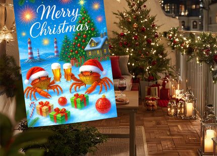 IVN Christmas Crab Santa Hat Lighthouse Garden Flag 28x40 Inch Yard Decor