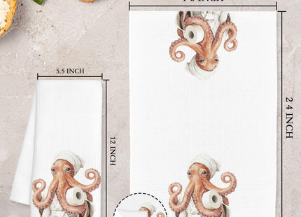 FTKBGHY Funny Octopus Hand Towels for Bathroom, Octopus Bathroom Decor, Coastal Ocean Animal Decorative Hand Towels for Washroom Restroom Powder Room, 16x24 Inch