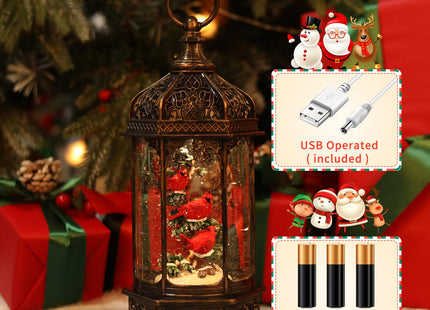 12.6Inch Cardinal Christmas Snow Globes,Musical Light Up Glitter Red Cardinal Snow Globe Lanterns,6H Timer USB Operated Cardinal Gifts for Christmas Decoration