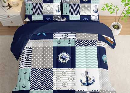 HOSIMA 7Pcs Nautical Twin Comforter Set with Sheets Ocean Themed Bedding.