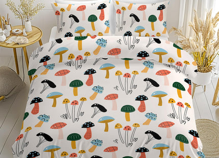 SOULZZZ Various Mushroom Duvet Cover for Boys Girls Soft Forest Numerous Mushroom Pattern Print Bedding Set Mushroom Party Decorations for Living Room Bedroom (Full, 1 Duvet Cover 2 Pillow Shames)