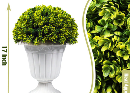 Sunnyglade 2 PCS Artificial Plastic Pine Cone-Shaped Leaves Topiary Ball Tree, Faux Potted Decorative Topiary Plant, UV Resistant Fake Plant in Pot for Home Gate Indoor Outdoor Patio Office Decor