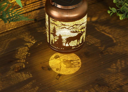 Flutesan Moose Solar Lantern Outdoor Waterproof Hanging Light Moose Solar Light Gift for Women Men Xmas Metal Decorative LED Lanterns for Garden Patio Porch Tabletop Landscape