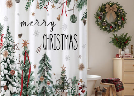 Baccessor Merry Christmas Shower Curtain 72x72 Inch Snow Pine Tree Bathroom