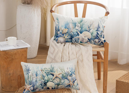 TAJWE Nautical Coastal Beach Summer Throw Pillow Covers 12x20 Set of 2 Ocean Seashell Starfish Coral Decorative Pillowcases Farmhouse Seasonal Lumbar Cushion Cases for Sofa Couch Porch Home Decor
