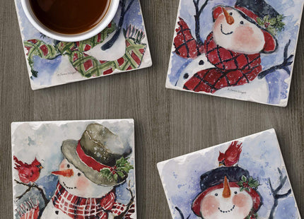 Thirstystone Watercolor Snowman 4 Pack Assorted Tumbled Tile Stone Coasters