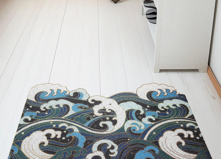 Blue Wave Ocean Mat, Beach Doormat for Entryway, Non-Slip Outdoor Rug, Durable Door Mat with Coastal Design 17.7" x 29.5"