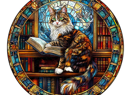 Wooden Puzzles for Adults, Maine Cat Library Puzzle 8.5x8.5in 100pcs