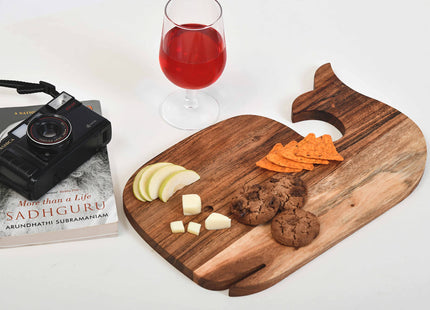 Affinity Decor Organic Acacia Aniaml Cutting Board for cheese kitchen Chopping Butcher Block Platter Wine Holder with Handles, Vegetables Fruit & Salad (Whale Board 14"L x 9"W)
