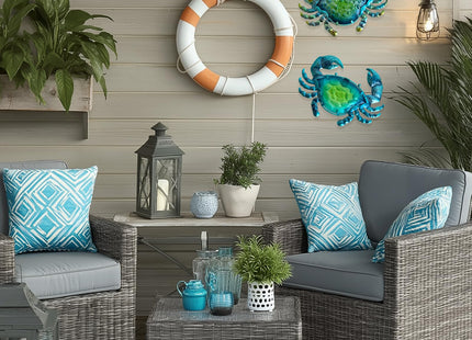 LIFFY Metal Crab Wall Art Decor Ocean Wall Hanging Coastal Wall Sculptures Beach Theme Wall Decoration for Indoor Outdoor Bathroom Bedroom Living Room Garden Pool (10inch,2 pcs)