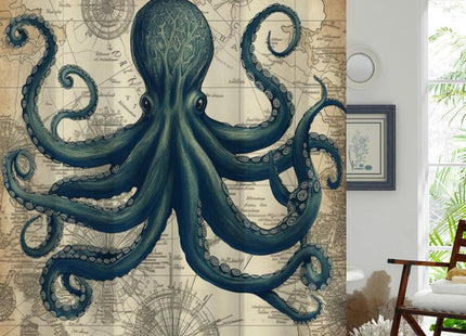 TSLOVER Vintage Nautical Octopus Steampunk Shower Curtain 72x72 Inches