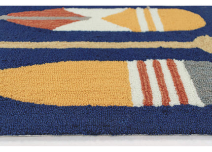 Liora Manne FRONTPORCH Indoor/Outdoor Hand Tufted Durable Area Rug - Traditional Nautical Ocean Decorative (Paddles Navy) (2' x 3')