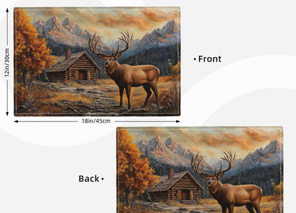 Farmhouse Deer Placemats Set of 6, Country Natural Place Mats, Rustic Forest Lodge Elk Wildlife Dining Table Mats, Washable Placemats for Kitchen Dining Room 18L'' × 12W''