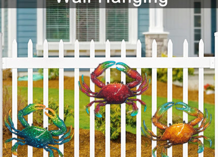 John's Studio Metal Crab Sea Wall Decor Outdoor Garden Hanging Art Sculptures Home Ocean Theme Decorations for Kitchen Bathroom and Pool - 3 PCS