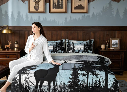 Feelyou Hunting Deer Comforter Set Cabin Bedding Set Queen Size 7 Pieces
