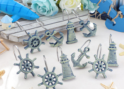 Amyhill 12 Pcs Nautical Shower Curtain Hooks, Nautical Stainless Steel