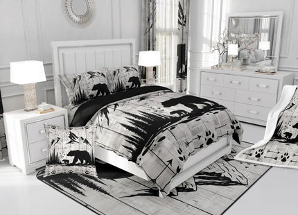 Feelyou Rustic Bear Comforter Set Toddler Size, Wildlife Hunting Theme Quilt Set with 2 Pillowcases, Western Wild Animal Bedding Set 2pcs for Kids Boys Teens Room Decor, Wooden Board Duvet Insert