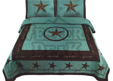 3-piece Western Lone Star Barb Wire Cabin / Lodge Quilt Bedspread Coverlet Set (Queen)