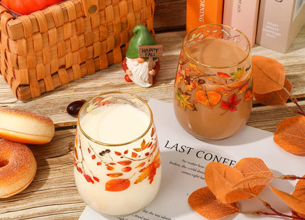 Whaline 2 Pcs Fall Stemless Wine Glasses, Maple Leaf, 17 Oz