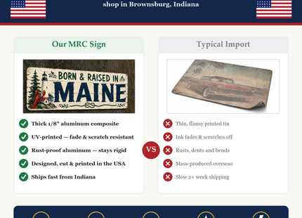 Vintage "Born & Raised in Maine" Folksy Barnwood Metal Sign