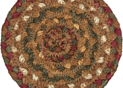 VHC Brands Tea Cabin Jute Coaster Set of 6 Log Cabin Country Rustic Lodge Kitchen Tabletop Design, Moss Green and Deep Red