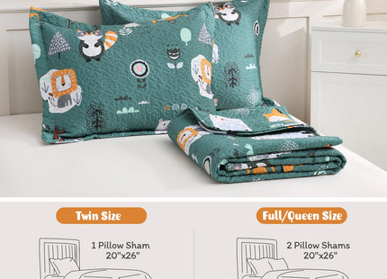 JSD Green Forest Animal Kids Quilt Set Twin Size