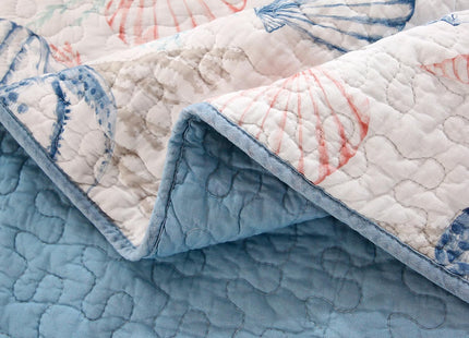 WINLIFE 100% Cotton Ocean Beach Quilt Set Blush Pink Queen Size 90''x98''
