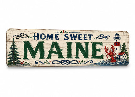 Vintage "Home Sweet Maine" Folksy Barnwood Metal Sign