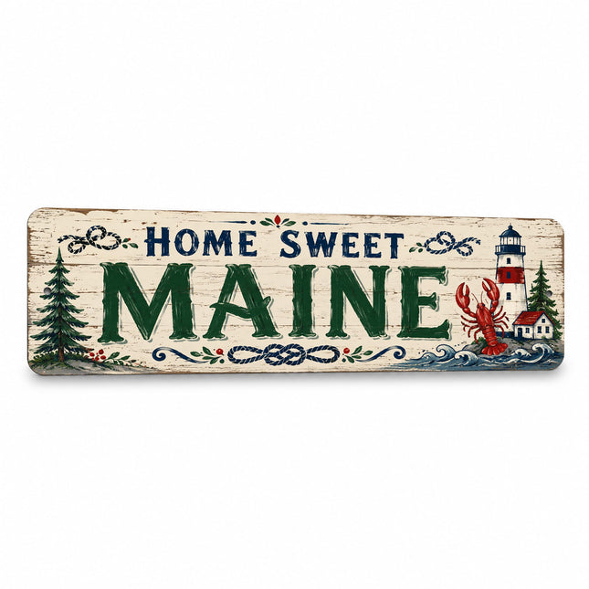 Vintage "Home Sweet Maine" Folksy Barnwood Metal Sign