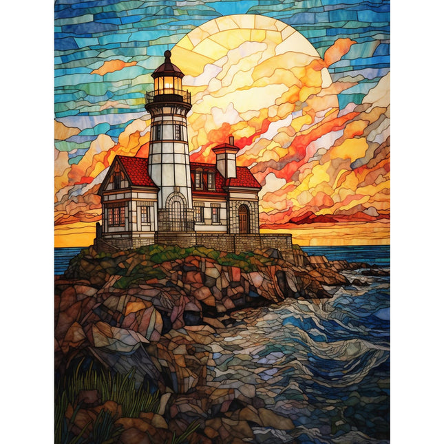 TUMOVO Beavertail Lighthouse Diamond Painting DIY 5D, Numbering Kit, Crystal Rhinestone Diamond Paintwork Native America Pictures Seascape Coast Artwork Ocean Art Home Decor Adults Gift(12''Wx 16''H)